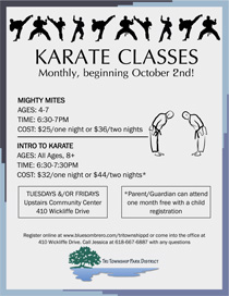 Karate Flyer for Tri-Township Park in Troy IL