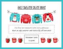 View the Flyer for the Ugly Sweater Skate Night at the Tri-Township Park Activity Center
