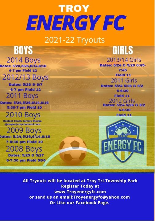 Troy Energy FC 2021-22 Tryouts