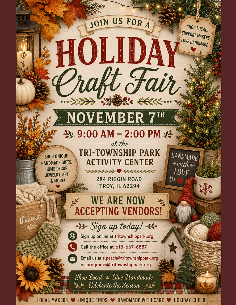 Fall 2026 Craft Fair for Tri-Township Park Activity Center